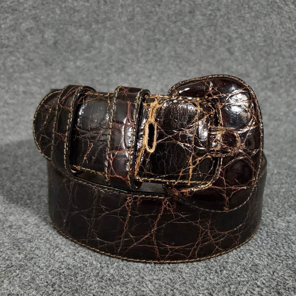 Saks Fifth Avenue Belt Women Small Brown Caiman Crocodile Leather Italy